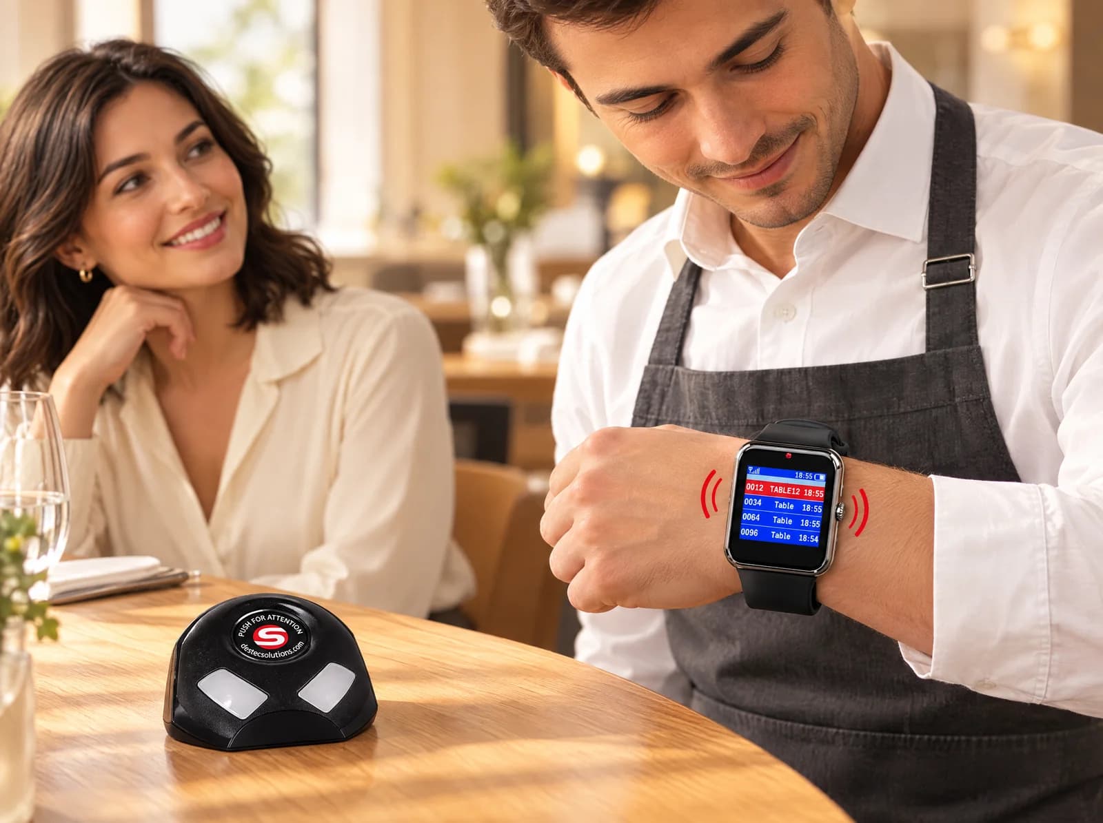 A server's L4 watch displays a call from table 12.
